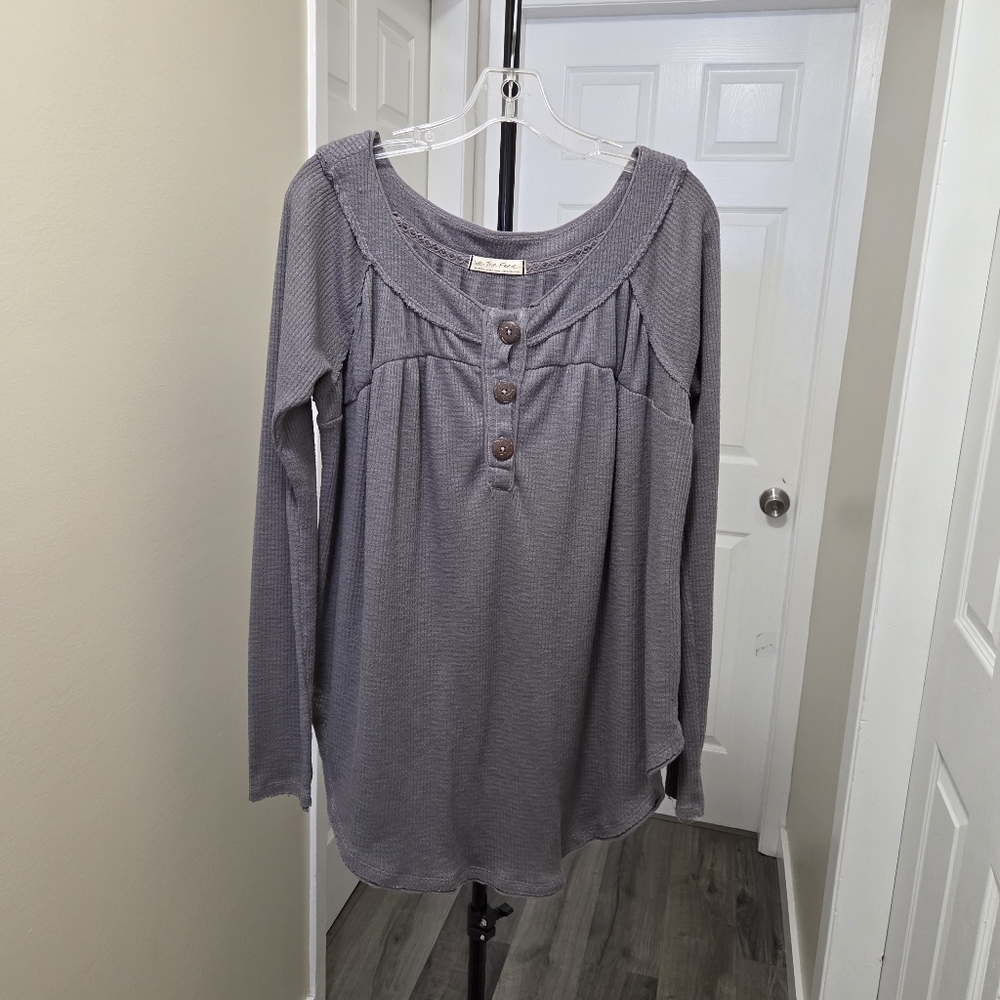 We The Free Gray Long Sleeve Button Henley Tunic - Picture 2 of 10